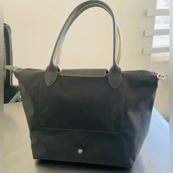 LONGCHAMP Le Pliage Nylon Tote Bag - Grey With Yellow Branding & Accents - Picture 5 of 16
